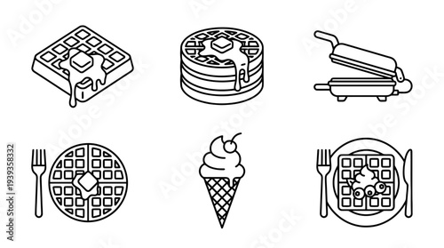 collection of waffle, minimal thin icon vector set , white background , PNG and SVG isolate