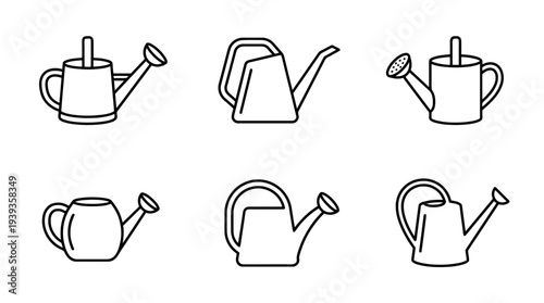 collection of watering can, minimal thin icon vector set , white background , PNG and SVG isolate