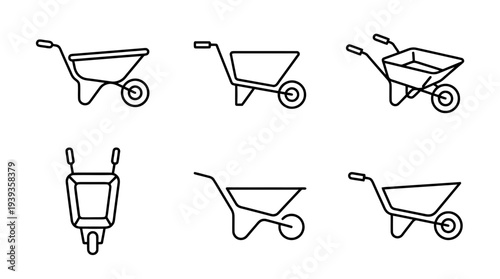 collection of wheelbarrow, minimal thin icon vector set , white background , PNG and SVG isolate