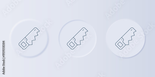 Grey Hand saw icon isolated on grey background. Set icons in square buttons. Vector