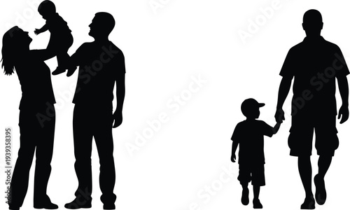   
Family silhouettes with parents and children, bonding illustration concept, care and togetherness theme, parenting detail, relationship art