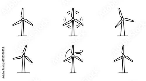 collection of wind turbine, minimal thin icon vector set , white background , PNG and SVG isolate