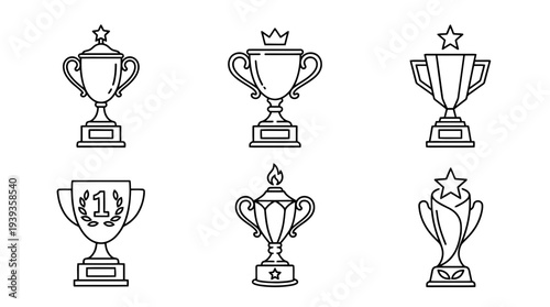 collection of winner trophy, minimal thin icon vector set , white background , PNG and SVG isolate