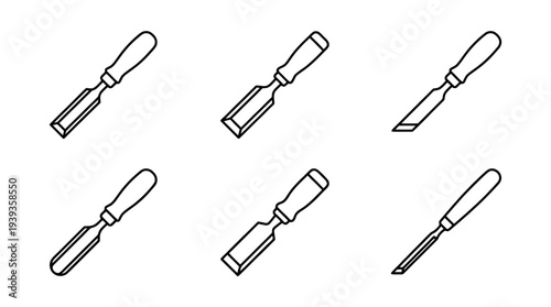 collection of woodworking chisel, minimal thin icon vector set , white background , PNG and SVG isolate