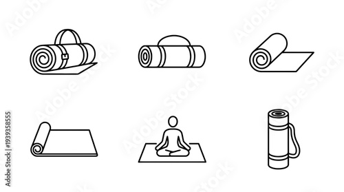 collection of yoga mat, minimal thin icon vector set , white background , PNG and SVG isolate