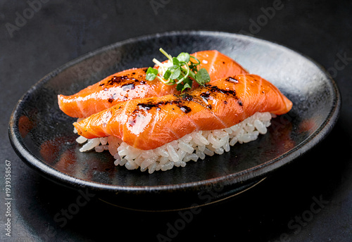 Obraz na płótnie salmon steak with rice