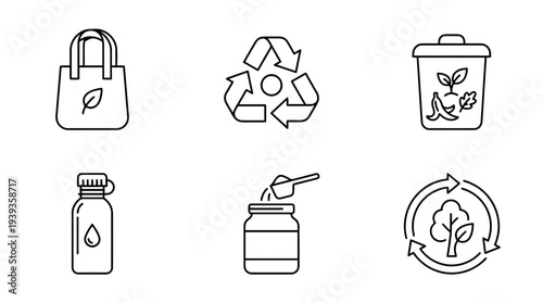 collection of zero waste sign, minimal thin icon vector set , white background , PNG and SVG isolate