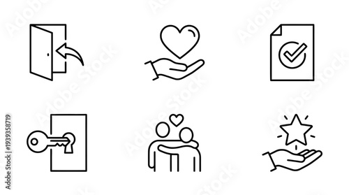 collection of acceptance door, minimal thin icon vector set , white background , PNG and SVG isolate