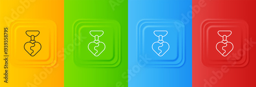 White Necklace with heart shaped pendant icon isolated on colorful background. Jewellery decoration. International Happy Women Day. Set icons in square buttons. Vector