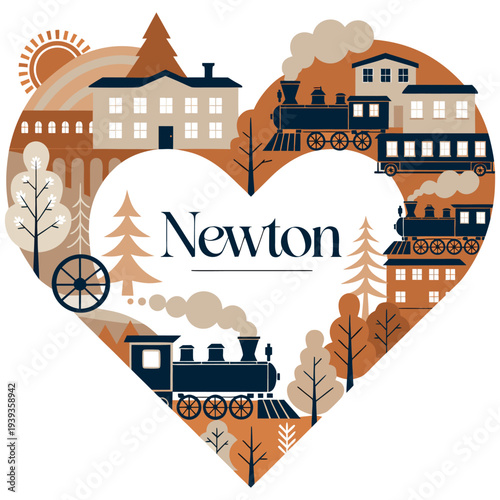 Newton Scenic Townscape Heart with Vintage Trains and Autumnal Trees