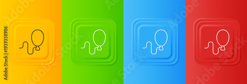 White Balloons with ribbon icon isolated on colorful background. Happy Easter. Set icons in square buttons. Vector