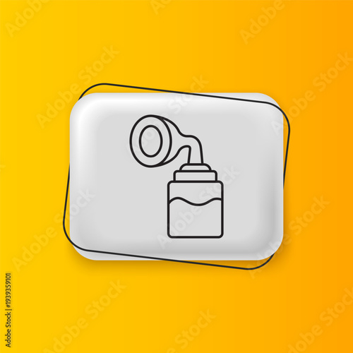 Black Breast pump icon isolated on yellow background. Silver rectangle button. Vector