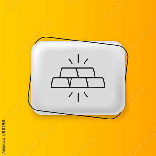 Black Gold bars icon isolated on yellow background. Banking business concept. Silver rectangle button. Vector