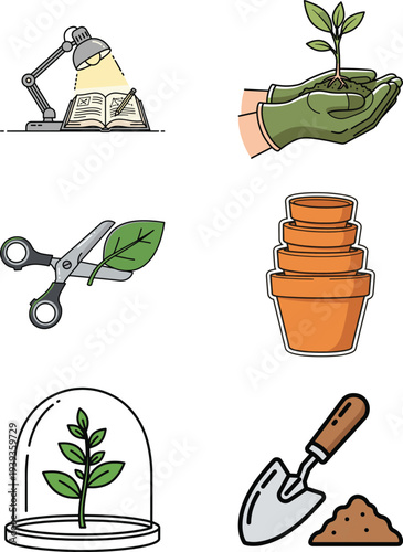 Set of 6 gardening icons vector