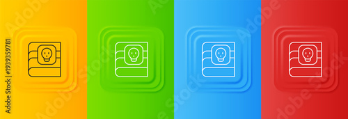 White Book about poisons with skull icon isolated on colorful background. Danger sign, symbol of death. Set icons in square buttons. Vector