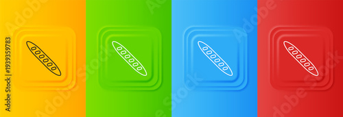White French baguette bread icon isolated on colorful background. Set icons in square buttons. Vector