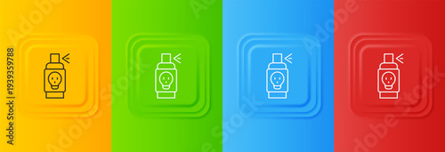 White Spray against insects icon isolated on colorful background. Set icons in square buttons. Vector