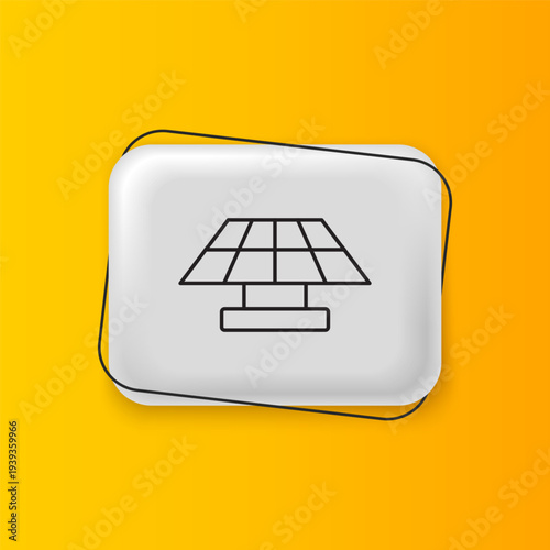 Black Solar energy panel icon isolated on yellow background. Silver rectangle button. Vector