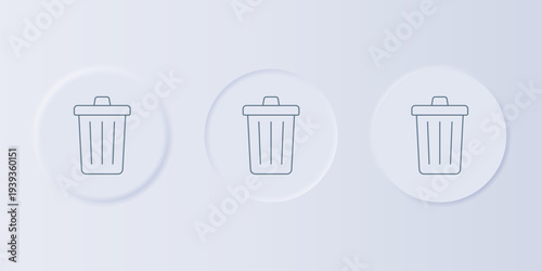 Grey Trash can icon isolated on grey background. Garbage bin sign. Recycle basket icon. Office trash icon. Set icons in square buttons. Vector