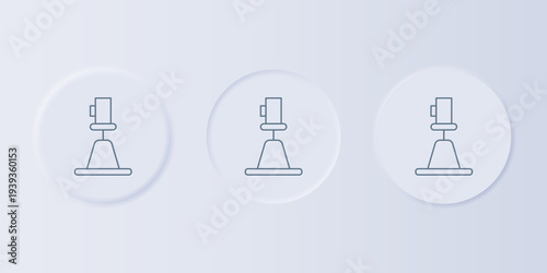Grey Tacheometer, theodolite icon isolated on grey background. Geological survey, engineering equipment for measurement and research. Set icons in square buttons. Vector