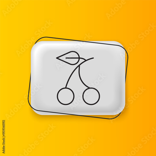 Black Casino slot machine with cherry symbol icon isolated on yellow background. Gambling games. Silver rectangle button. Vector