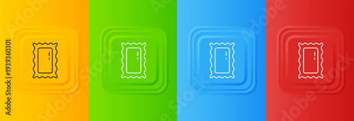 White Big full length mirror for bedroom, shops, backstage icon isolated on colorful background. Set icons in square buttons. Vector