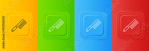 White Hairbrush icon isolated on colorful background. Comb hair sign. Barber symbol. Set icons in square buttons. Vector