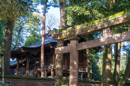 尾山神社の鳥居と社殿（金沢 石川県 日本）