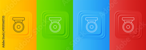 White Boxing gong icon isolated on colorful background. Boxing bell. Set icons in square buttons. Vector