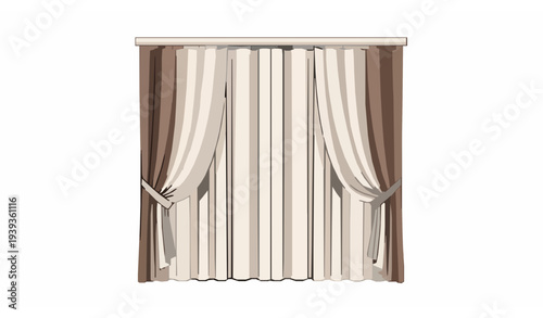 Stylish closed curtains brown and cream window drapes interior decor vector