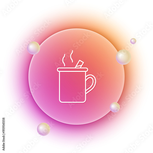 White Mulled wine with glass of drink and ingredients icon isolated on white background. Cinnamon stick, clove, lemon slice. Orange and pink gradient circle background. Vector