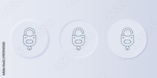 Grey Lock and key icon isolated on grey background. Padlock sign. Security, safety, protection, privacy concept. Set icons in square buttons. Vector