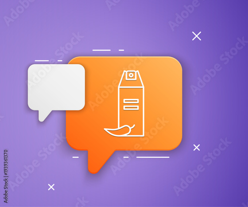 White Pepper spray icon isolated on purple background. OC gas. Capsicum self defense aerosol. Orange speech bubble symbol. Vector