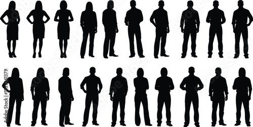 Silhouettes of diverse individuals in various poses, vector illustration of human figures, identity, demographic study, symbolic artwork design