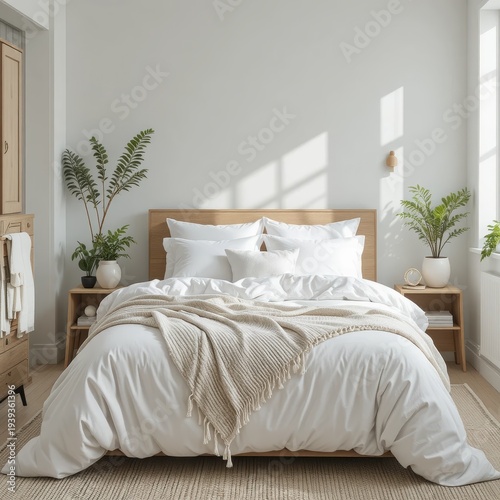 Bright and Cozy Minimalist Bedroom with Natural Light and Elegant Wooden Furniture