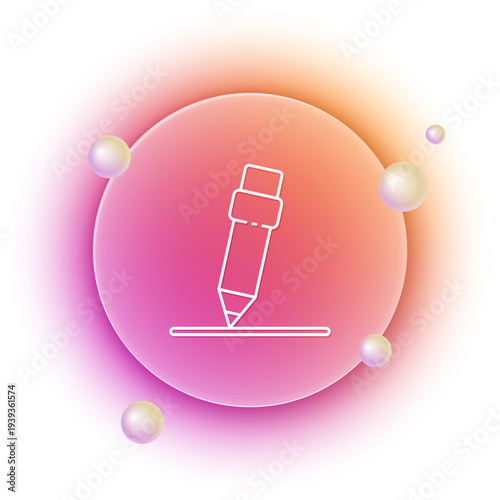 White Pencil with eraser icon isolated on white background. Drawing and educational tools. School office symbol. Orange and pink gradient circle background. Vector