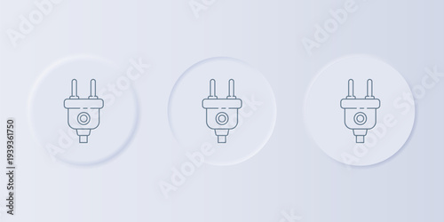 Grey Electric plug icon isolated on grey background. Concept of connection and disconnection of the electricity. Set icons in square buttons. Vector
