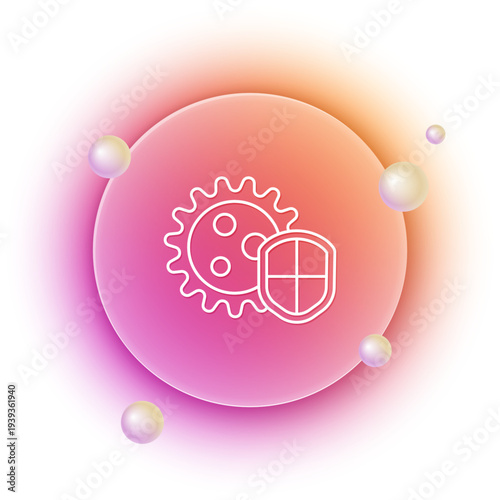 White Shield protecting from virus, germs and bacteria icon isolated on white background. Immune system concept. Corona virus 2019-nCoV. Orange and pink gradient circle background. Vector