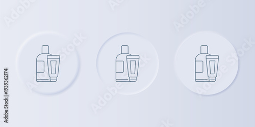 Grey Cream or lotion cosmetic tube icon isolated on grey background. Body care products for woman. Set icons in square buttons. Vector