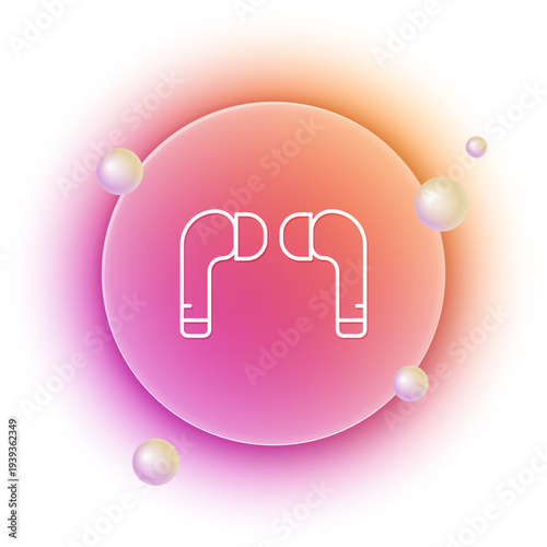 White Air headphones icon icon isolated on white background. Holder wireless in case earphones garniture electronic gadget. Orange and pink gradient circle background. Vector
