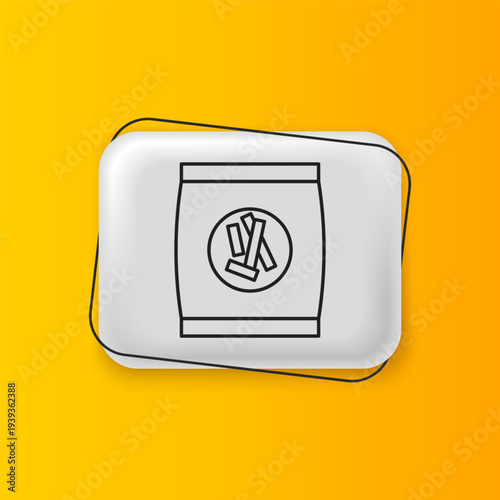 Black Hard bread chucks crackers icon isolated on yellow background. Silver rectangle button. Vector