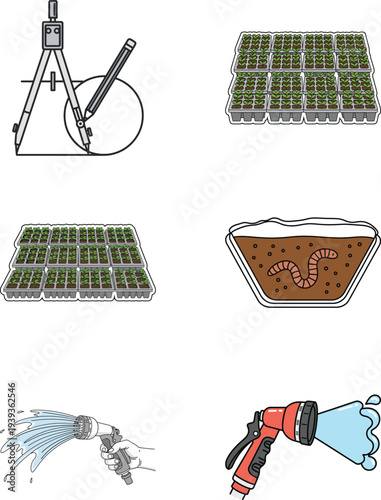 Set of 6 gardening icons vector