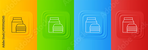 White Online ordering and burger delivery icon isolated on colorful background. Set icons in square buttons. Vector