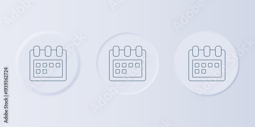 Grey Calendar icon isolated on grey background. Event reminder symbol. Set icons in square buttons. Vector