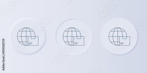 Grey Worldwide shipping and cardboard box icon isolated on grey background. Set icons in square buttons. Vector