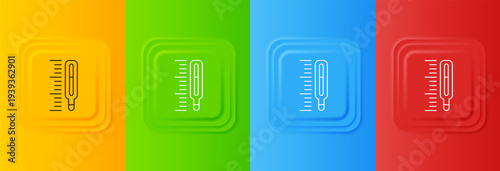 White Medical thermometer for medical examination icon isolated on colorful background. Set icons in square buttons. Vector