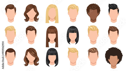 Diverse Set of Avatars Representing Various Hairstyles and Skin Tones, Perfect for Digital Profiles and Graphics
