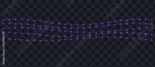 Purple glowing string lights form three graceful wavy lines against a subtle dark transparent grid backdrop