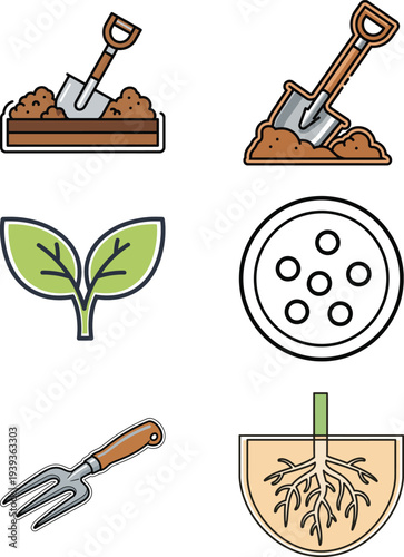Set of 6 gardening icons vector