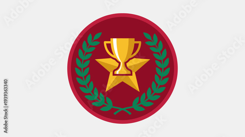 A prestigious trophy shines brightly, framed by a star and laurel leaves, symbolizing achievement, success, and recognition in various competitive fields.